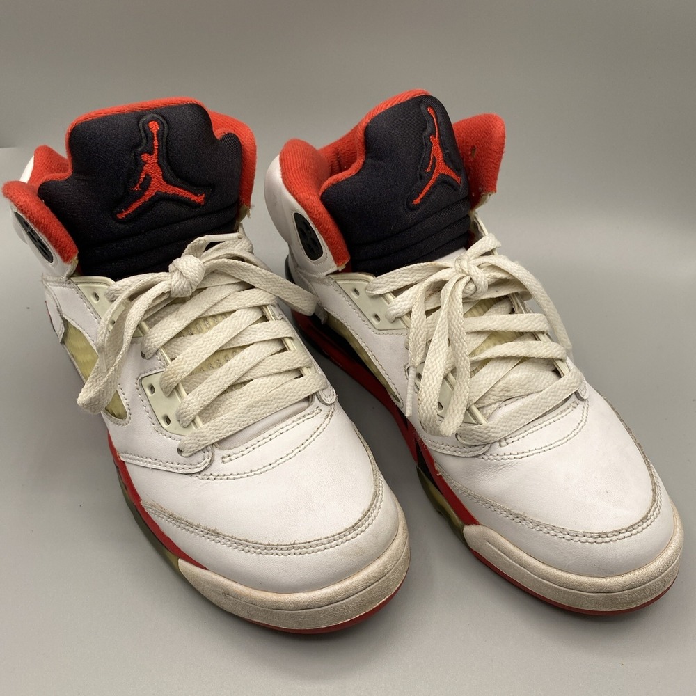 Nike Air Jordan Shoes 5Y Retro 2013 Fire Red Black Tongue White GS 440888-120